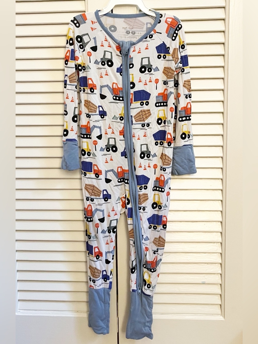 Little Sleepies Construction Zippy Footie Pajamas with Blue Trim